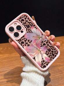 Cute Pink Lily Flower & Leopard Print Matte Anti-Drop Phone Case Compatible With IPhone 11, 12, 13, 14, 15, 16, 13 Pro Max, 16 Plus, XR, 7, 8 Plus, 17 Pro Max, AIR - 款式11(1pc) - 查看 3