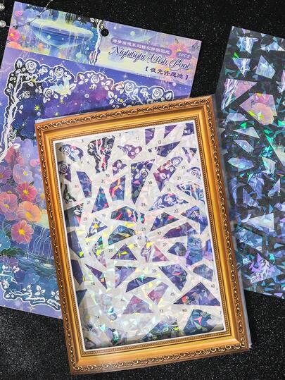 3pcs Hollow Puzzle Stickers, Handmade 3D Dreamy Miniature Scene Stress Relief Stickers, Suitable For Gifts, Office, Home, Marking, Labels, Classrooms, Entertainment Toys, Student Journals, Creative Retro Decoration DIY Materials