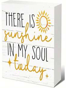 Today Is Full Of Sunshine Black Wood Plaque 5x5 Inch Square Artificial Wood Desktop Decor With Sun Stars Positive Affirmation Sign For Farmhouse O - 白色 - 查看 1