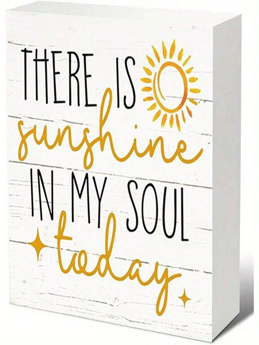 Today Is Full Of Sunshine Black Wood Plaque 5x5 Inch Square Artificial Wood Desktop Decor With Sun Stars Positive Affirmation Sign For Farmhouse O - 白色 - 查看 1
