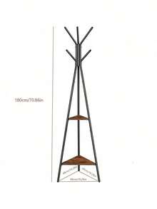 1pc 3-Prong Standing Coat Rack With 2-Tier Shelves, Industrial Style Vintage Brown-Black Coat Rack, 180cm Height, For Hanging Clothes, Hats, Bags - Black - View 12
