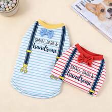 1件条纹图案领结装饰面料，适用于猫狗，可作宠物背心，适合春、夏、秋季穿着。