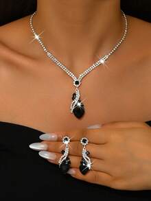 1 Set Women's Necklace And Earrings Combo, Sparkling Heart Pendant Jewelry, Made Of Rhinestone And Crystal, Suitable For Evening Party, Prom, Valentine's Day Gift - Multicolor - View 8