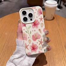 1pc TPU Material Pink Aquatic Plant & Hibiscus Ocean Element Pattern Phone Case Compatible With IPhone 17 Pro Max/17/16 Pro Max/15/13/12/11, S20 FE/A15/S24/A55, Redmi Note 11/12/13 Pro, Full Coverage Anti-Drop Soft Protective Phone Cover - White - View 4