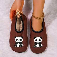 Spring And Summer Women's Slippers, Cute Chinese Panda Print Elastic Sock Cover Design, Indoor Floor Slippers, Breathable Soft Bottom Thin Velvet Yoga Slippers, Machine Washable
