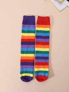 1/2/4 Pairs Girls Rainbow Over-The-Knee Socks, Versatile All-Match Fit For Girls Aged 3-12 - Multicolor - View 9