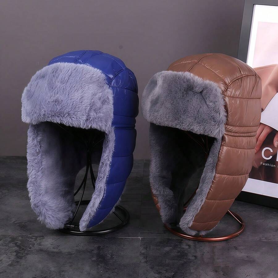 1PC Soft Warm Windproof Winter Cap Puffer Trapper Hat Waterproof Ear Protection Cotton Cap For Women And Men - Multicolor - View 1