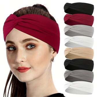 4pcs Solid Color Elastic Headbands, Yoga/Exercise/Sports Headwraps, Women Sweatband And Hair Accessories