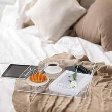 18*18 Inch Acrylic Serving Tray With Handles Large Ottoman Tray Decorative Tray Spill - Proof Coffee Table Space Saver Oversize Counter Top Organizer Platter With - 透明 + 18*18 英寸 - 查看 4