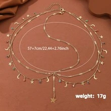 1件波西米亚风金色星月流苏发链，女士波浪链发饰，吊坠随机发货