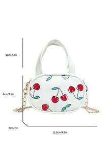 1pc Cherry PU Leather Lightweight Zipper Closure Fashion Handbag, Mini Shoulder Crossbody Coin Purse - A - View 3