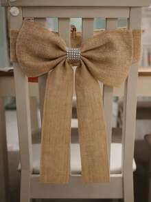 乡村风粗麻布椅背装饰带蝴蝶结，中心镶嵌水钻 | 婚礼椅背装饰、农舍派对装饰、宴会及活动椅背套 - 彩色 - 查看 9