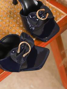 Giày sandal cao gót mũi nhọn gợi cảm dành cho nữ cỡ lớn, dép lê thời trang đa năng, sandal cao gót mũi nhọn thanh lịch dự tiệc cho phái nữ - Màu xanh hải quân - Xem 7