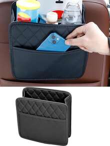 1pc Baby Car Safety Seat Accessory - Faux Leather Hanging Storage Bag, Fashionable Car Accessory, Multi-Function Car Storage Bin, Car Safety Seat Storage Box - Multicolor - View 7