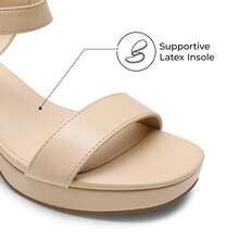 Women Comfortable Chunky Low Heeled Sandals Open Toe Buckle Decor Ankle Strap Heeled Sandals For Daily Wearing Wedding Party Prom - Apricot - View 6