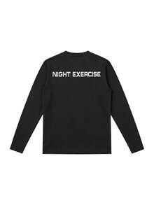 男士速干长袖健身打底圆领运动衫，适合跑步，春秋季 - 黑色 - 查看 8