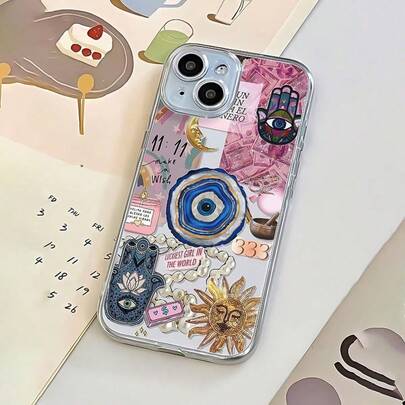 Göz ve Güneş Grafik Tasarımlı Şeffaf Koruyucu Kılıf, Darbe Emici Yumuşak Telefon Kılıfı, 17/16/15/14/13/12/11/7/8/SE/Plus/Pro Max/X/XS/XS Max/XR Serisi ile Uyumlu, Şık ve Yaratıcı, Yüksek Kaliteli Tam Koruma Sağlayan Zarif Telefon Kılıfı, Unisex