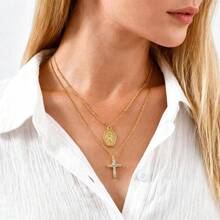 Gold Necklace Women - 14k Gold Plated Virgin Mary Pendant, Hypoallergenic Non Tarnish Golden Cubic Zirconia Catholic Virgen De Guadalupe Jewelry, Religious Faith Baptism Her - 款式 1-兩條鍊子 - 查看 6