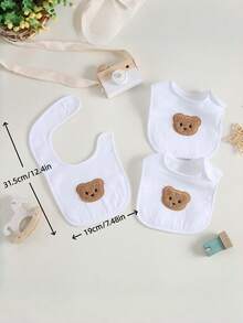 3件套穆斯林纯棉婴儿围兜，透气吸水纯棉口水围兜，男女通用 - 白色 - 查看 2