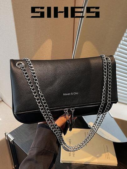 1pc Solid Color PU Leather Women's Backpack Shoulder Crossbody Bag, Fashionable Square Chain Bag, Zipper Closure, Litchi Texture Design, Adjustable Strap, Suitable For Girls, Ladies, College Students, Young Professionals, Office, School, Work, Business, Commute, Outdoor, Travel, Shopping