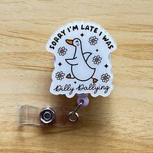 可伸缩D卡套卷轴，可爱卡通设计，教师护士医院胸卡套办公挂绳 1个 - 黑色 - 查看 14