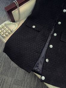 Fashionable Sleeveless Knit Cardigan, Women's Elegant Mid-Length Jacket With Button Details - Black - View 5