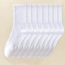 4 Pairs Women's Black & White Jacquard Solid Color Elastic Waist Breathable Cotton Socks, Street Fashion, Soft & Comfortable, Casual Fuzzy Socks, Suitable For Autumn/Winter, Daily, Home, Office - Multicolor - View 7