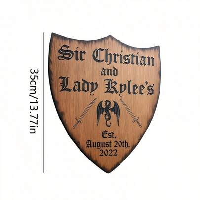 A Customizable Wooden Shield Plaque That Allows You To Personalize Your Nameplate. Suitable As A Holiday Gift For Family And Friends, Easy To Install With Adhesive Backing, In A Vintage Style That Is Both Fashionable And Practical.