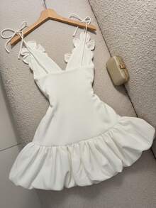 Women's Floral Decor Valentine's Day Party Evening Dress, Sexy Bud Strap Dress - White - View 2