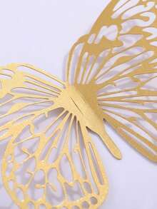 12pcs 3D Hollow Golden Butterfly Wall Stickers, Elegant Metallic Decals For Living Room, Bedroom, Wedding Party Backdrop & Cake Decoration, DIY Home Art Aesthetic - Multicolor - View 2
