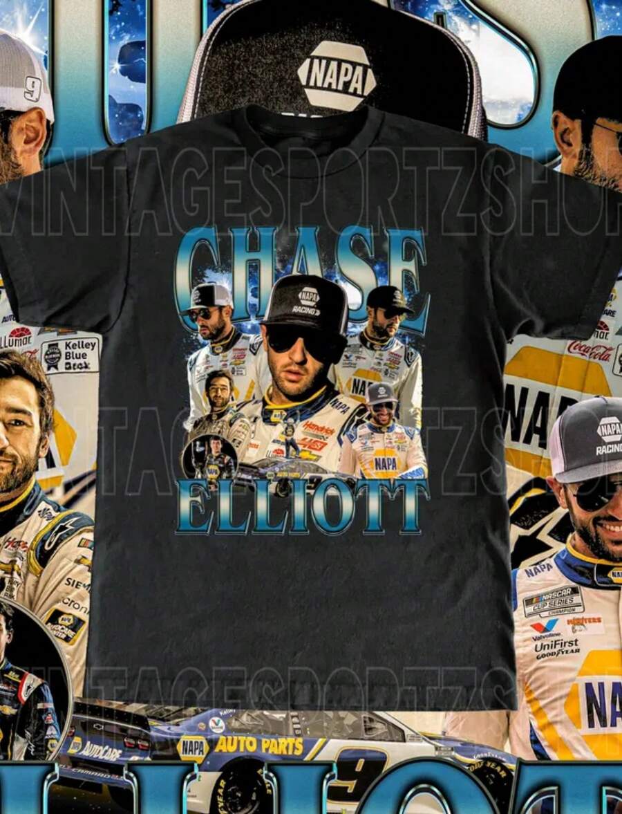 Vintage Chase Elliott Shirt - Adult & Kids Sizes Custom Vintage Design High Quality Tee Gift - màu đen - Xem 1