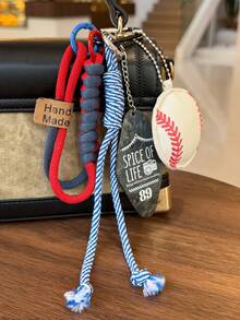1pc Street Sports Retro Baseball Keychain Bag Charm, Handmade Woven Lanyard Pendant
