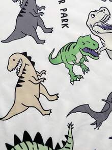 Set 4pcs Kaos Lengan Pendek Leher Bulat Motif Dinosaurus dan Celana Pendek Kasual Pinggang Elastis untuk Anak Laki-laki, Cocok untuk Musim Semi/Panas - Khaki - View 5