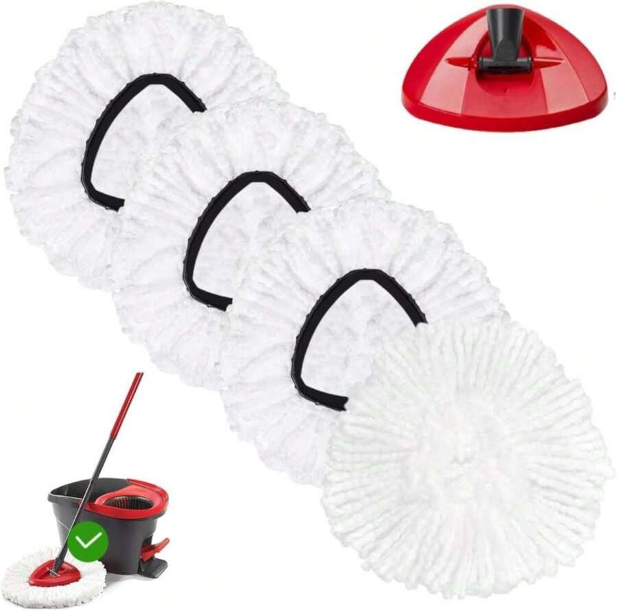 Mop Replacement Head - 4 Pack EasyWring Mop Refills Compatible With Triangle Spin Mop - Microfiber Mop Easy Cleaning Floor Head Mop For Floor Cleaning Includes 1 Rotating Mop Base - ColorC - 查看 1