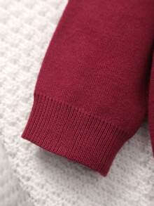 Baby Girl Knitted Floral Embroidery Cardigan - Burgundy - View 3