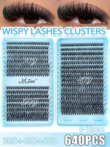 MEM 640pcs Cluster False Eyelashes, Thick Curly Eyelash Extension Kit, D-Curl 8-16mm Mixed Length, DIY Eyelash Extension Set, DIY Lower Lash Extension Tutorial, Fluffy Soft Individual Lashes, Create Voluminous Natural Y2K Butterfly Makeup, Easy DIY Long-Lasting Eyelash Glue, DIY Makeup Remover, DIY Eyelash Tweezers, Eyelashes, False Eyelashes - màu đen - Xem 8