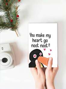 1张“你让我心跳加速！！”企鹅爱情卡 - 送给妻子或爱人的趣味情人节/周年纪念卡，可爱卡通设计，附信封，内页空白 - 彩色 - 查看 11