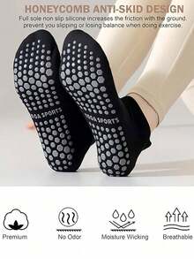 4 Pairs Women Yoga Socks With Non-Slip Grip, Suitable Pilates, Ballet, Dance, Barefoot Exercises, Toeless Non-Slip Socks, Elastic Sports Socks ISOZ - Black - View 5