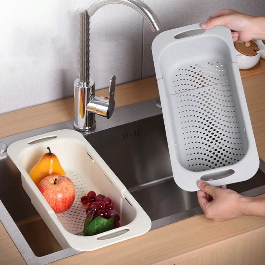 1pc Expandable Kitchen Sink Drain Basket, Multifunctional Fruit & Vegetable Strainer, Foldable Dish Drying Rack And Wash Basin, Home Use - Multicolor - View 1