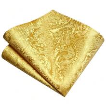 GUSLESON 8cm Paisley Tie Set For Men Necktie Lapel Pin Pocket Square Cufflinks Set For Men,Gold - 金色 - 查看 4