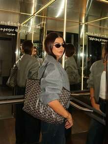 Women's Solid Color Ribbed Zipper Pocket Casual Style Soft Bomber Jacket, Comfortable & Versatile, Suitable For Commuting And Leisure Wear, Elegant & Versatile - Dark Grey - View 2