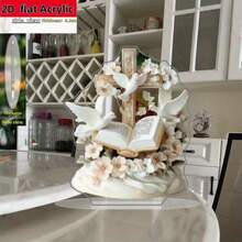 1 Peça Decoração de Cruz Branca Plana 2D - Ornamento de Mesa Religioso Cristão com Base de Livro Aberto, Decoração de Mesa Acrílica para Casa, Igreja, Escritório - Presente de Casamento, Páscoa, Natal - Sem Montagem Necessária, Peça de Altar da Igreja, Design Elegante, Artesanal, Presente de Fé, Plano 2D - Multicolorido - Visão 1