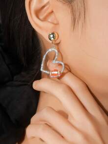 1 Pair Elegant & Luxurious Love Crystal Football Earrings - Suitable For Girls' Daily Wear, Parties, Valentine's Day And Other Occasions - Multicolor - View 5