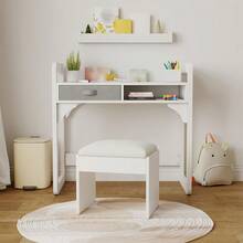 CuisinSmart Kids Study Desk And Chair Set,Kids Desk With Soft Stool,Wooden Children Study Table With Storage Drawer,Student Writing Desks For 3-8 Years Old - 白色 - 查看 7