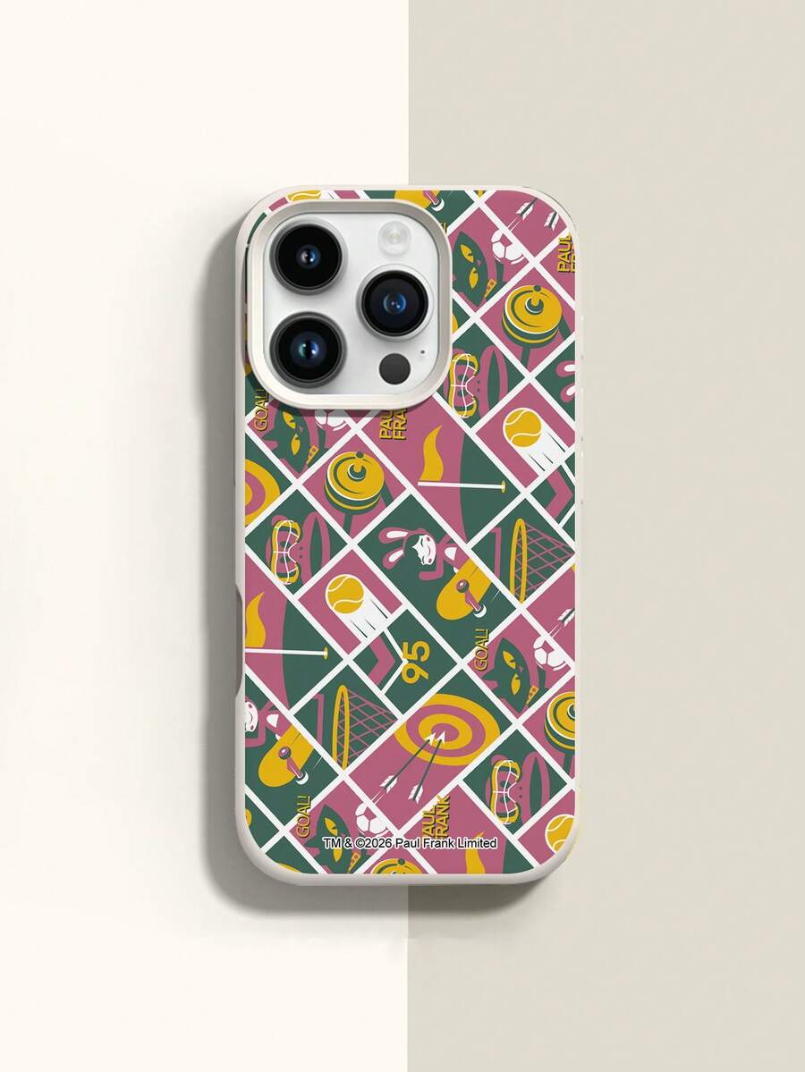 Paul Frank Licensed Silicone Phone Case, Full Body Shockproof Camera Protection, Monkey, Rabbit, Cat, Basketball, Football, Plaid, Letter Pattern, New Design Compatible With Iphone 13/14/15/16/17 Pro Max - Multicolor - View 1