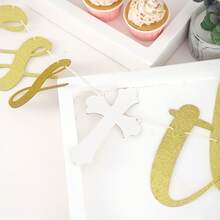 1 Set Paper "Bless This Child" Gold Banner - For Boy/Girl Baptism, First Communion, Party Hat, Party Banner, Pull Flag - Multicolor - View 6