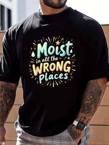 100% Cotton Embarrassing Funny Inappropriate Moist Adult Humor T-Shirtmens Clothes Graphic Tee - 黑色 - 查看 6