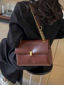 Bolso de tote de gran capacidad, bolso minimalista de debajo del brazo, nuevo bolso cruzado de hombro con cadena, bolso de viaje retro de moda - Marrón - Ver 2