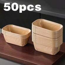5/50/100pcs Non Stick Mini Cake Cups, Oil Resistant Cardboard Baking Cups - Rectangular Mini Bread Cake And Pancake Box With Grooved Edges, Smooth And Easy To Demold, Stackable Design, Evenly Baked, Suitable For Bread, Cupcakes, Desserts (Baking) - Khaki - View 12