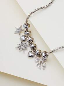 1pc Fashion Bracelet Beaded Bracelet Bow Star Multi-Element Rhinestone Bracelet For Girls - Silver - View 5